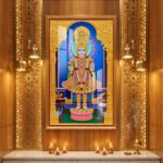 Ghanshyam Maharaj on the Pink Lotus Throne 24K Gold Acrylic Vertical Wallart aumedabad