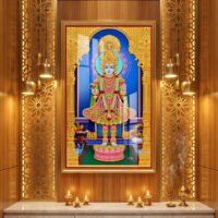 Ghanshyam Maharaj on the Pink Lotus Throne 24K Gold Acrylic Vertical Wallart aumedabad