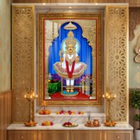 Harikrashna Maharaj Vadtal dham in the Divine Garden of Flowers l 24K Gold Acrylic Vertical Wallart Vadtal