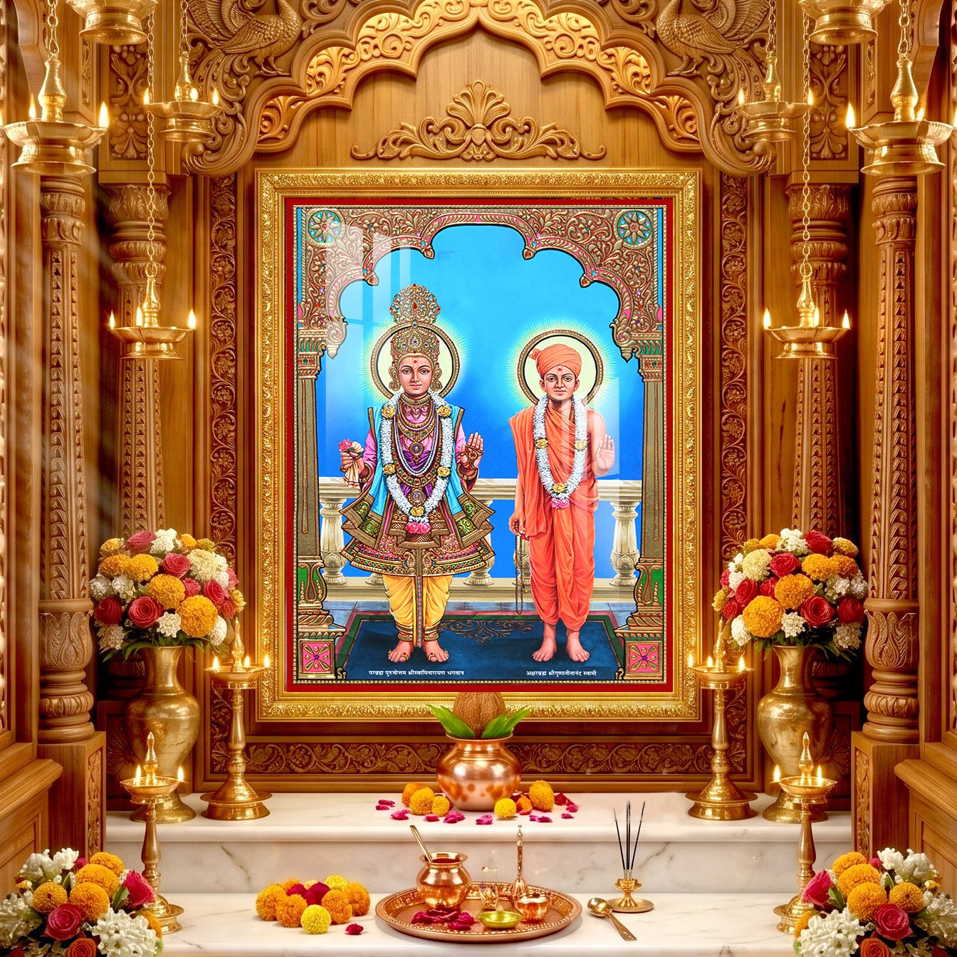 Divine Darshan of Akshar purusottam maharaj 24K Gold Acrylic Vertical Wallart