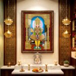 Lord Swaminarayan in the Royal Golden Shrine l 24K Gold l Acrylic Vertical Wallart