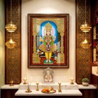 Lord Swaminarayan in the Royal Golden Shrine l 24K Gold l Acrylic Vertical Wallart