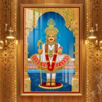 Vadtal Harikrashna maharaj The Radiant Golden Crown Darshan l 24K Gold l Acrylic Vertical Wallart Hover Image