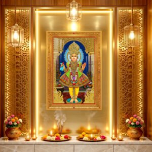 Shree Swaminarayan Maharaj in Divine Royal Attire l 24K Gold l Acrylic Vertical Wallart