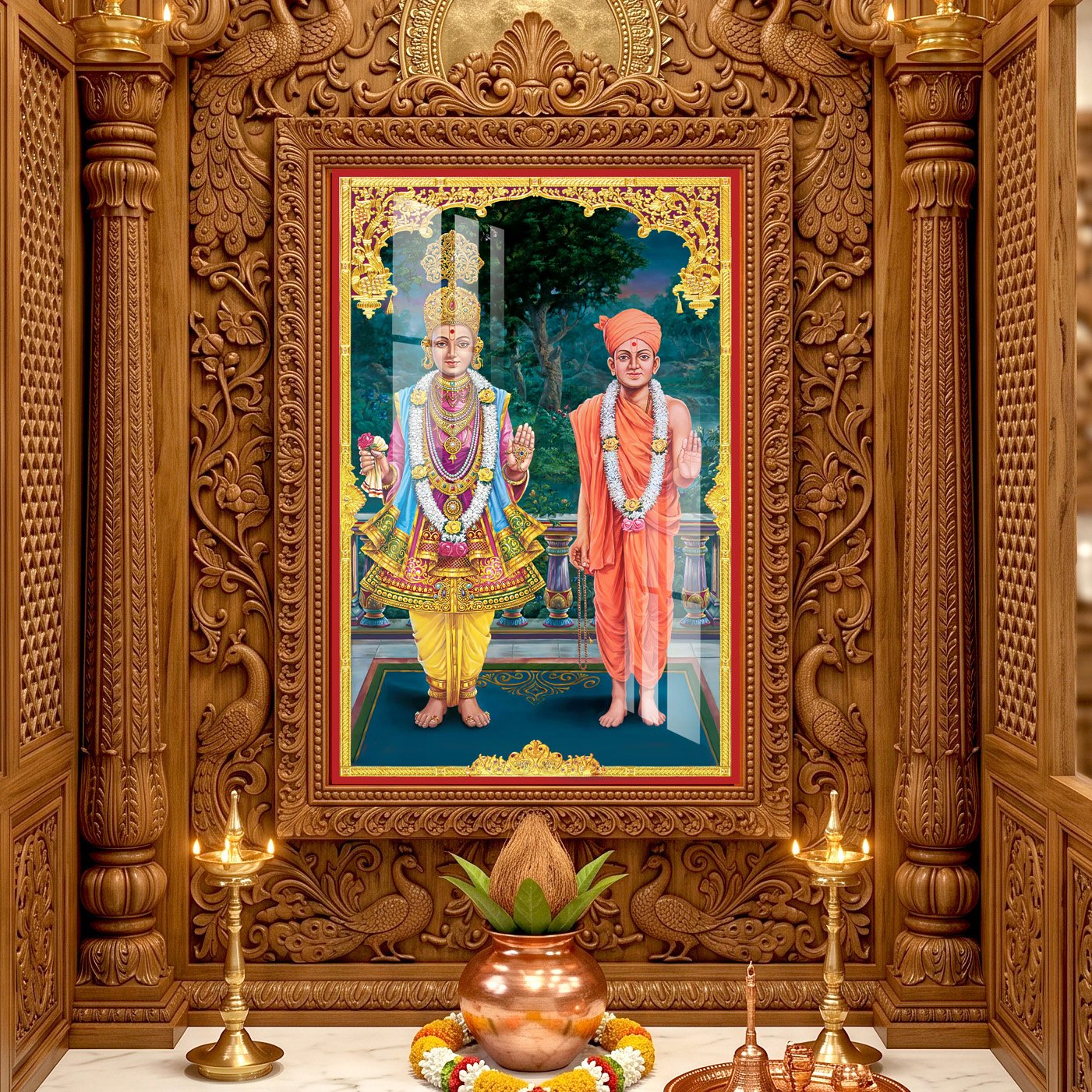 Shree Swaminarayan Bhagwan with Gunatitanand Swami l 24K Gold l Acrylic Vertical Wallart