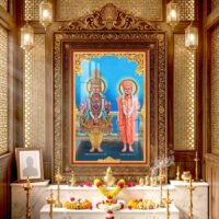 Shree Swaminarayan Bhagwan with Gunatitanand Swami l 24K Gold l Acrylic Vertical Wallart bochasan