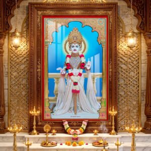 Akshar purusottam Maharaj in White Divine Robes l 24K Gold l Acrylic Vertical Wallart