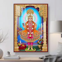 Lord Swaminarayan Beautiful Murti with Divine Blue Halo  l 24K Gold Acrylic Vertical Wallart Hover Image