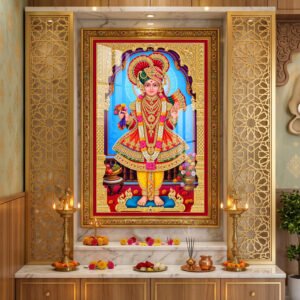 Shree Swaminarayan Bhagwan Royal Red Poshak Darshan  l 24K Gold Acrylic Vertical Wallart
