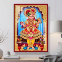 Shree Swaminarayan Bhagwan Royal Red Poshak Darshan  l 24K Gold Acrylic Vertical Wallart Hover Image