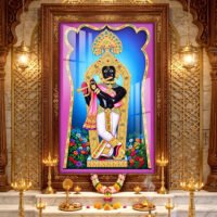 Lord Shree Krishna Playing Flute Divine Darshan Artwork  l 24K Gold Acrylic Vertical Wallart