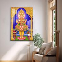 Shree Swaminarayan Bhagwan Traditional Temple Darshan  l 24K Gold Acrylic Vertical Wallart Hover Image