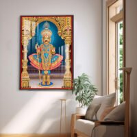 Shree Swaminarayan Bhagwan Royal Shringar Darshan  l 24K Gold Acrylic Vertical Wallart Hover Image