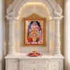 Shree Swaminarayan Bhagwan royal shringar darshan with colorful embroidered poshak and intricate golden temple decorations.