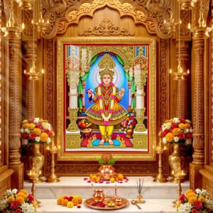 Shree Swaminarayan Bhagwan Grand Temple Shringar Darshan  l 24K Gold Acrylic Vertical Wallart