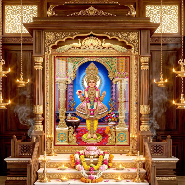 Lord Swaminarayan Royal Golden Mandir Divine Artwork l 24K Gold Acrylic Vertical Wallart