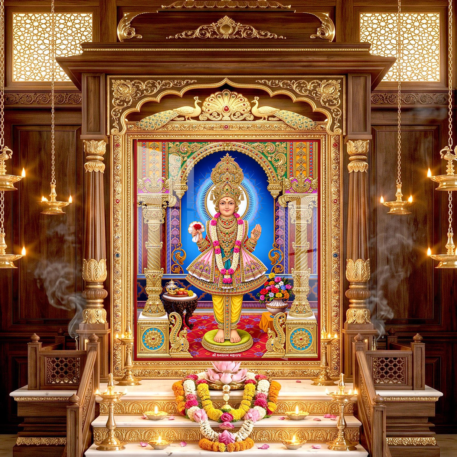 Lord Swaminarayan Royal Golden Mandir Divine Artwork l 24K Gold Acrylic Vertical Wallart