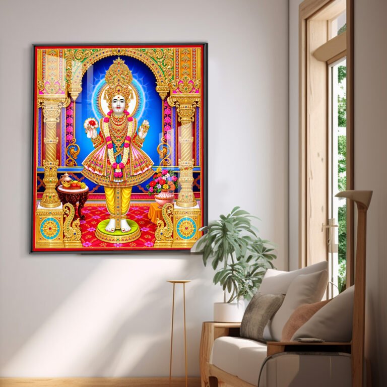 Royal Darshan of Ghanshyam Maharaj Artwork  l 24K Gold Acrylic Vertical Wallart Hover Image