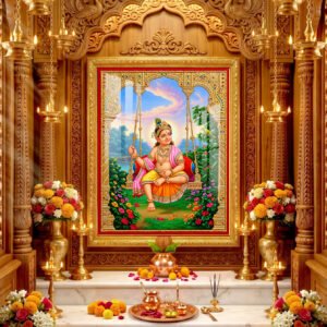 Shree Ghanshyam Maharaj Divine Hindola Darshan Artwork  l 24K Gold Acrylic Vertical Wallart