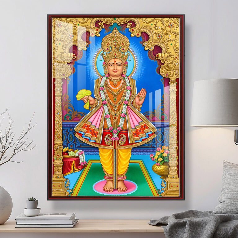 Lord Swaminarayan Royal Golden Mandir in Maninagar  l 24K Gold Acrylic Vertical Wallart Hover Image